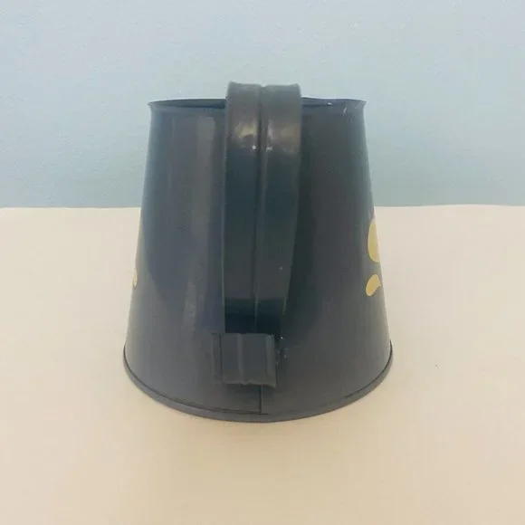 Metal Pitcher Planter Vase Blue With Beige Heart And Plastic Insert 4.5 Inches - Picture 5 of 12